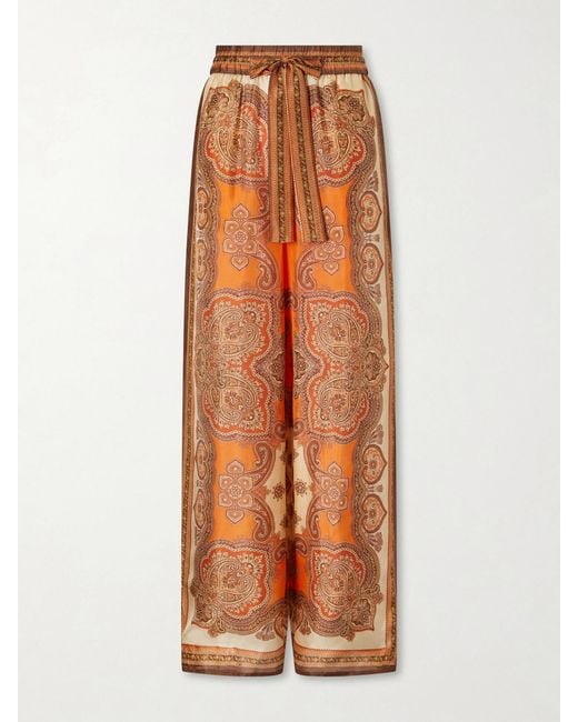 Zimmermann Orange Mahon Printed Silk-Satin Wide-Leg Pants