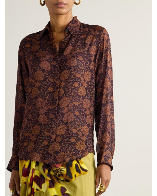 Dries Van Noten Brown Hemd Aus Crêpe De Chine Mit Blumenprint