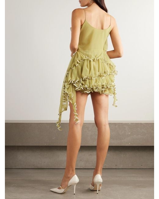 Tory Burch Jellyfish Ruffled Leather-Trimmed Chiffon Mini Dress in Yellow | Lyst Tory Burch Jellyfish Ruffled Leather-Trimmed Chiffon Mini Dress in Yellow | Lyst