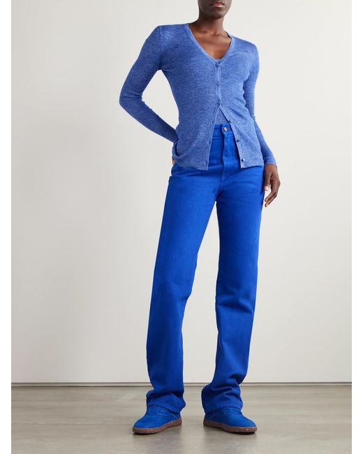 Gabriela Hearst Blue Aiste Ribbed Cashmere, Silk And Hemp-Blend Cardigan