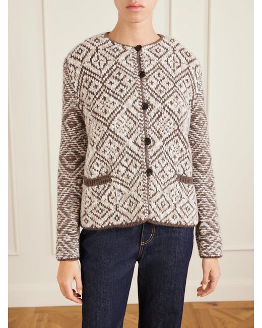 Loro Piana Multicolor Paroo Jacquard Knit Cashmere Cardigan