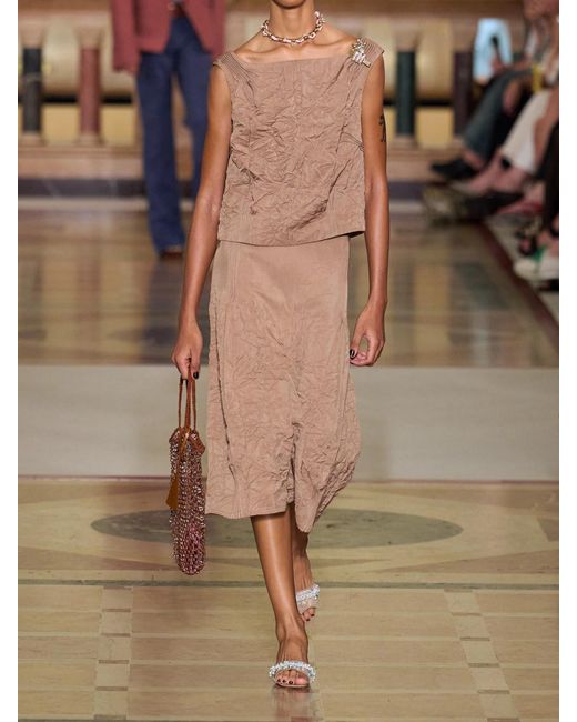 Tory Burch Natural Crinkled-Satin Blouse