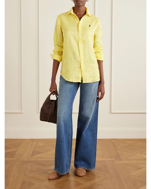 Polo Ralph Lauren Yellow Logo-Embroidered Linen Shirt