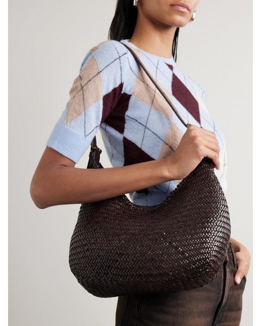 Dragon Diffusion Black Luna Mezza Schultertasche Aus Geflochtenem Leder