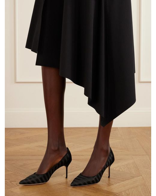 Manolo Blahnik Black Bb 70 Striped Mesh Pumps