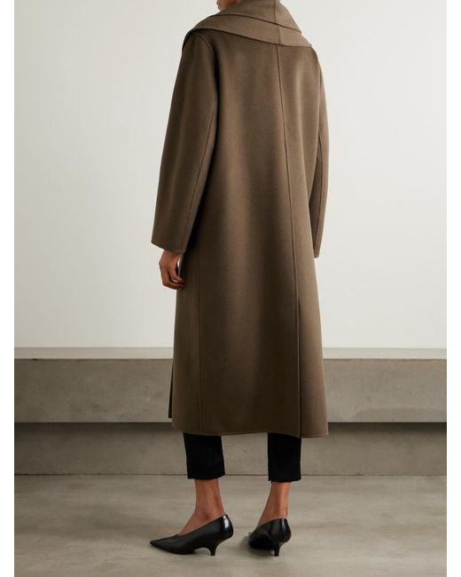 Rohe Brown Double-Breasted Scarf-Detailed Layered Wool Coat