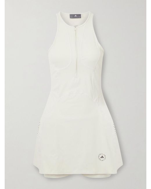 Adidas By Stella McCartney White Set Aus Tennis-Kleid Und Shorts Aus Recyceltem Stretch-Material Mit Perforationen
