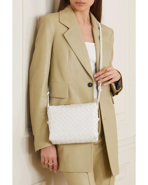 Bottega Veneta White Loop Small Intrecciato Leather Shoulder Bag
