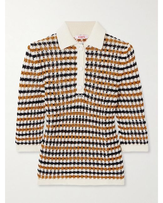 Eres Yellow Comeback Open-Knit Cotton-Blend Polo Top