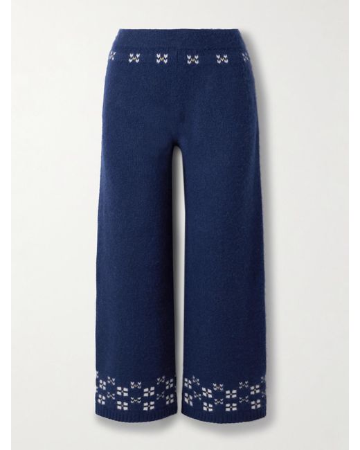 Calle Del Mar Blue Winter Fair Isle Cashmere Wide-Leg Pants