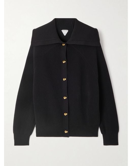 Bottega Veneta Black Ribbed Cotton Cardigan