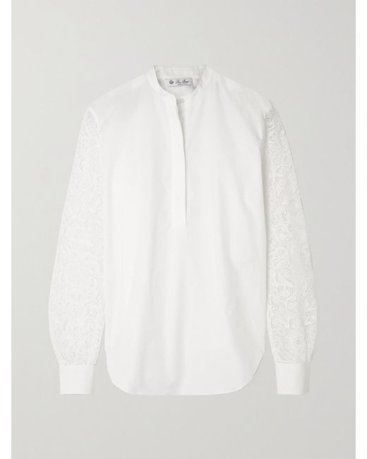 Loro Piana White Ide Hemd Aus Baumwollpopeline Und Guipure-Spitze