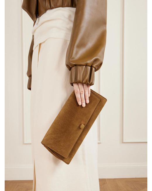 Khaite Brown Audrey Suede Clutch Bag