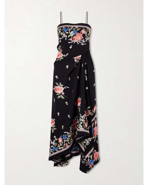 Erdem White Asymmetric Embroidered Grain De Poudre Wool Midi Dress