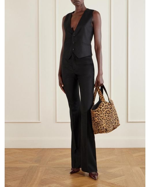 Saint Laurent Brown Icare Cassandre Animal-Print Calf Hair Tote