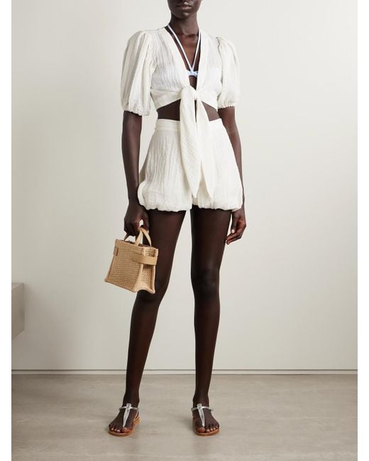 Lisa Marie Fernandez White Cropped Tie-Front Linen-Blend Gauze Top