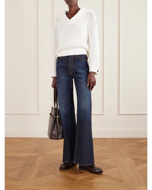 Brunello Cucinelli White Open-Knit Cotton-Blend Sweater