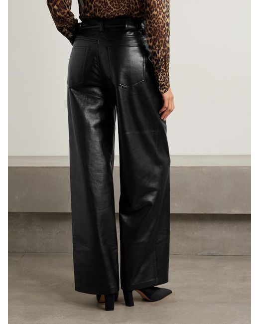 Anine Bing Black Manon Leather Wide-Leg Pants