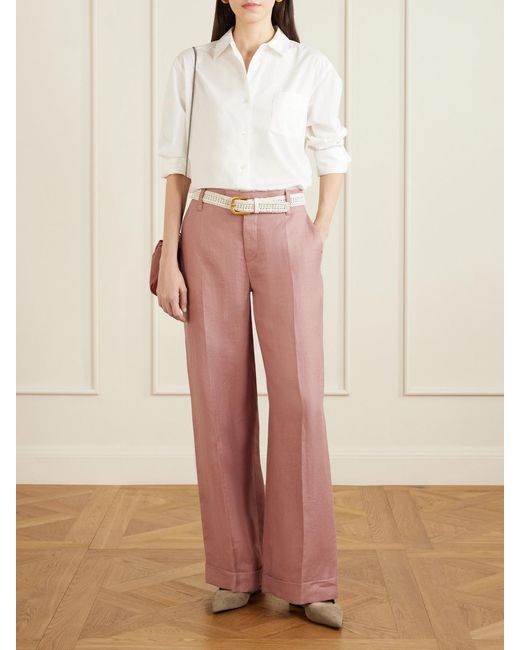 Brunello Cucinelli Pink Linen Wide-Leg Pants