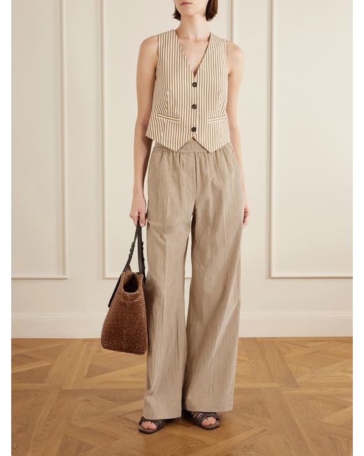 Brunello Cucinelli Natural Striped Cotton-Blend Seersucker Vest