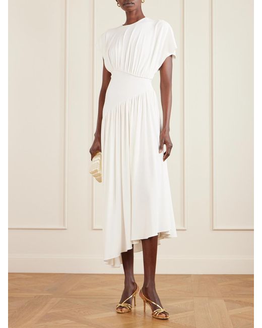 Rabanne White Asymmetric Draped Stretch-Crepe Midi Dress