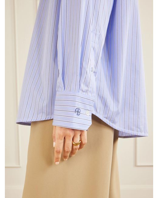 Anine Bing Blue Essie Striped Cotton-Poplin Shirt