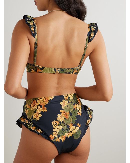Agua Bendita Multicolor Jengibre Cordillera Ruffled Floral-Print Stretch Recycled Bikini Briefs