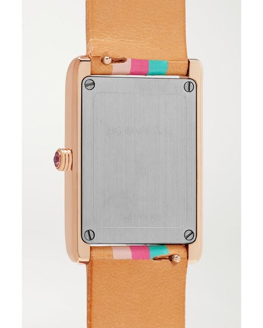 La Californienne White Daybreak 24Mm Rose-Plated Striped Leather Watch