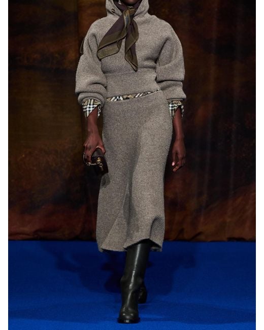 Burberry Gray Ribbed Wool-Blend Midi Skirt