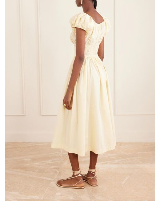 Doen Natural Quinn Smocked Organic Cotton-Poplin Midi Dress