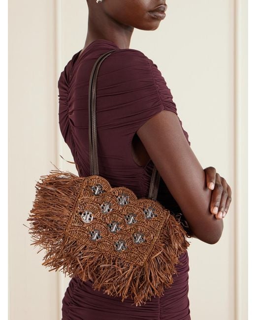 Rabanne Brown Embellished Raffia Shoulder Bag