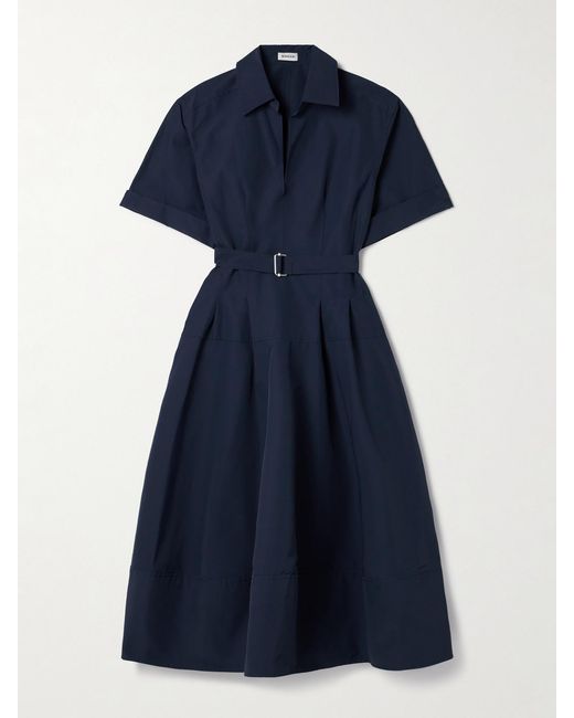 Jonathan Simkhai Blue Deanna Belted Cotton-Blend Faille Midi Shirt Dress