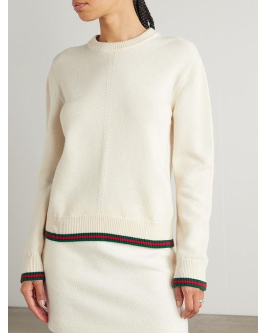 Gucci Natural Striped Wool And Cashmere-Blend Sweater