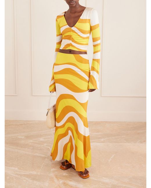 Cala De La Cruz Yellow Halia Printed Jersey Midi Skirt