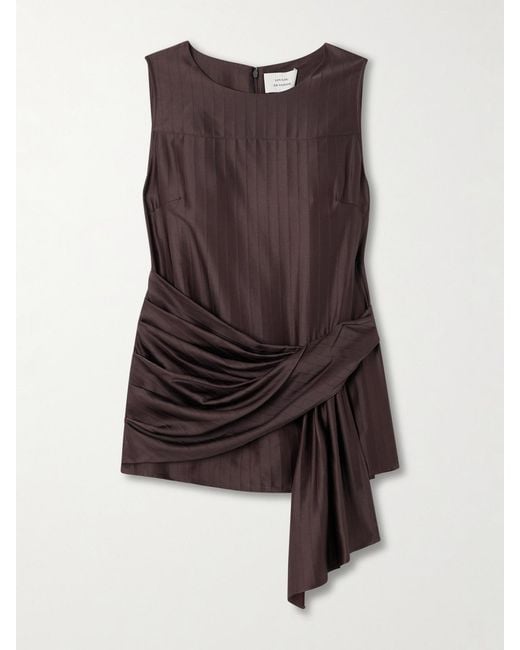 Loulou de Saison Brown Draped Paneled Satin Top