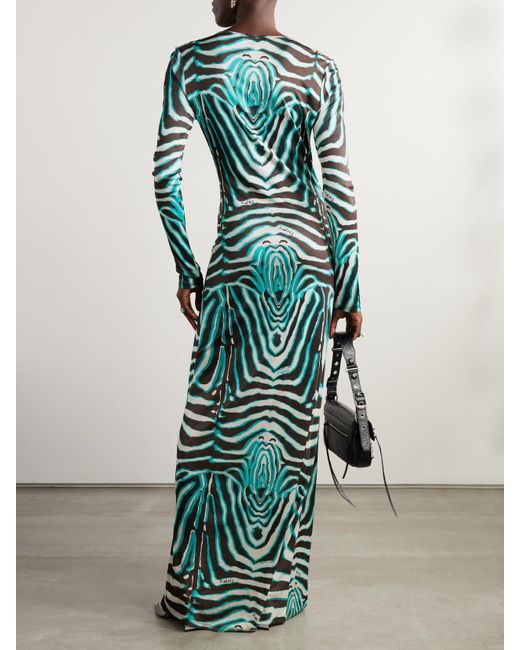 Siedres Green Magy Maxikleid Aus Satin Mit Zebraprint Und Cut-Out