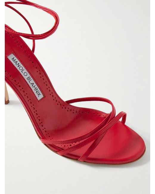 Manolo Blahnik Red Leva 105 Sandalen Aus Leder