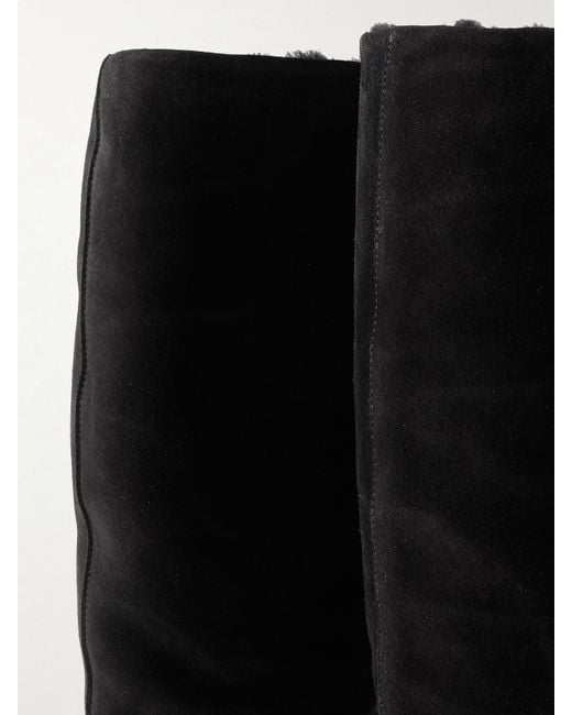 LEGRES Black Shearling-Lined Suede Knee Boots