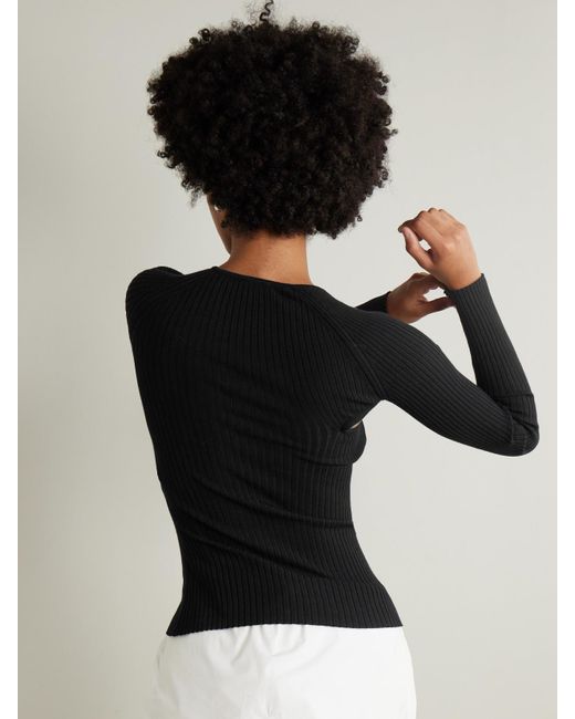 Courreges Black Slash Asymmetric Ribbed-Knit Sweater