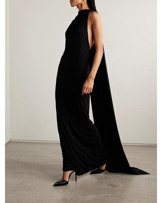 Brandon Maxwell Black The Presley Cape-Effect Draped Stretch-Jersey Gown