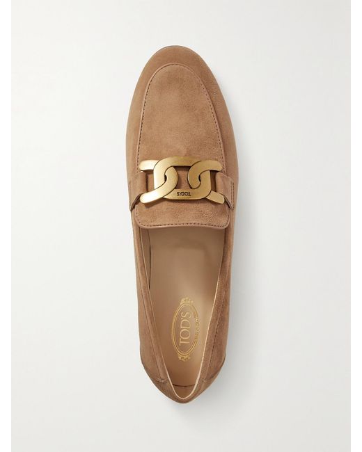 Tod's White Kate Embellished Suede Loafers