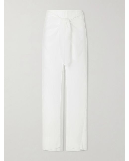 Christopher Esber White Porto Tie-Detailed Cotton-Voile Wide-Leg Pants
