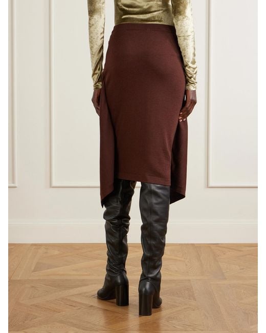 Lemaire Brown Wool-Blend Midi Skirt