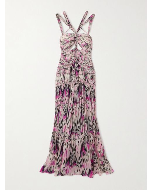 Isabel Marant Pink Rafael Cutout Embellished Braided Printed Silk-Crepon Maxi Dress
