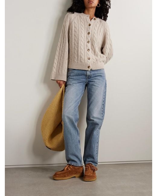 Doen Natural Virginie Cable-Knit Cashmere Cardigan