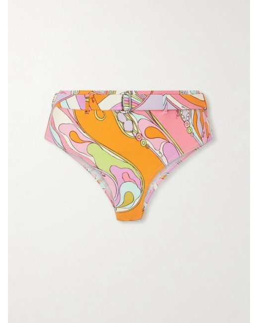 Emilio Pucci White Printed Belted Bikini Briefs