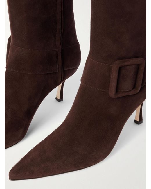 Manolo Blahnik Brown Bayhi 70 Buckle-Embellished Suede Knee Boots