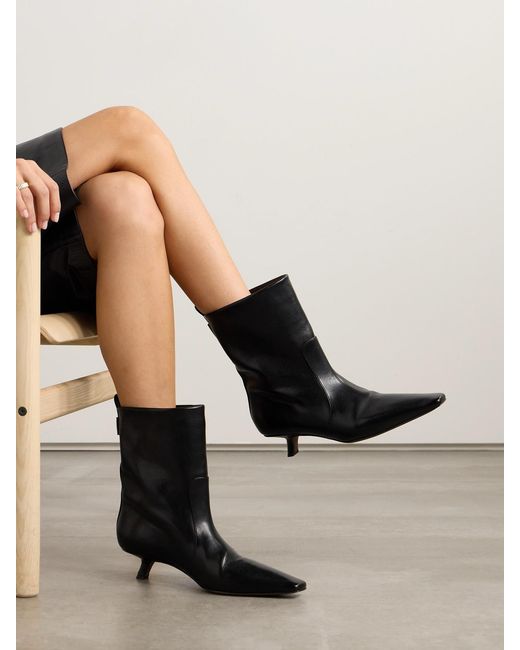 Brunello Cucinelli Black Bead-Embellished Leather Ankle Boots