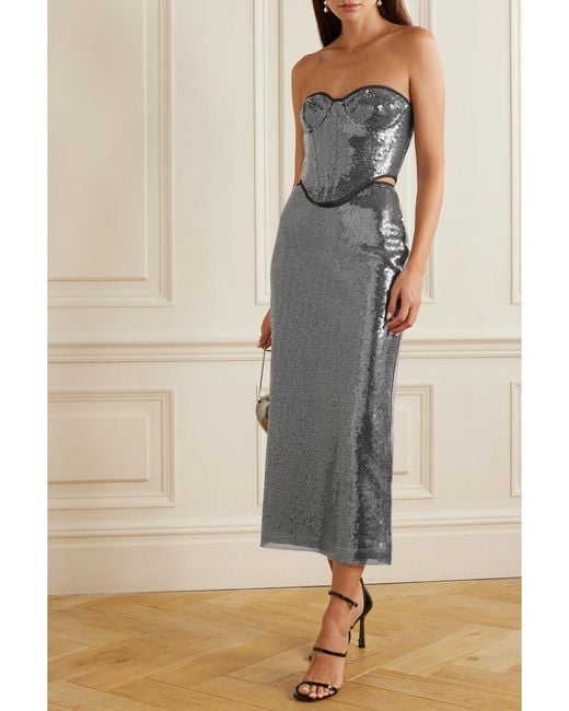 David Koma Gray Sequined Tulle Midi Skirt