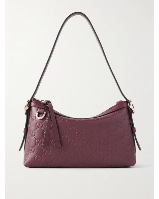 Gucci Purple Gg Emblem Debossed Leather Shoulder Bag